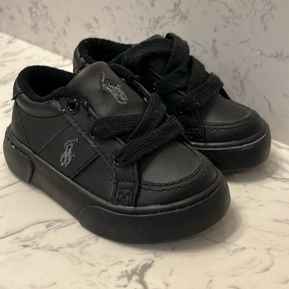Polo Ralph Lauren Harold Leather Shoes Sneakers new black Toddlers Boys Size 4
